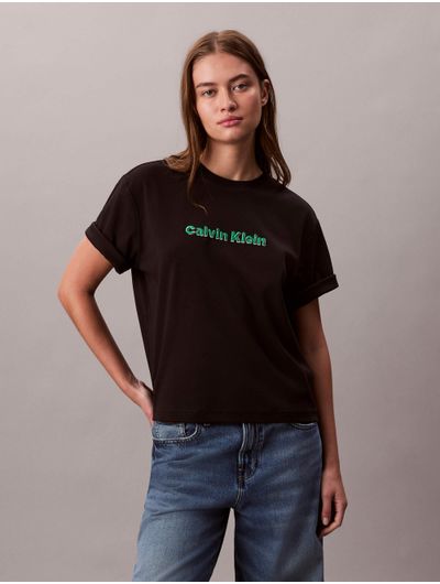 Playera-Calvin-Klein-Logo-Bordado-3D-Bicolor-Mujer-Negro