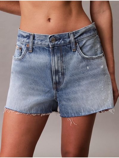 Short-Calvin-Klein-Jeans-Logotipo-Parche-Mujer-Azul