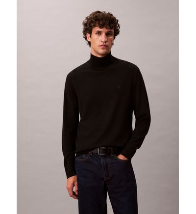 Suéter Calvin Klein de Cuello Mock Hombre Negro Suéteres