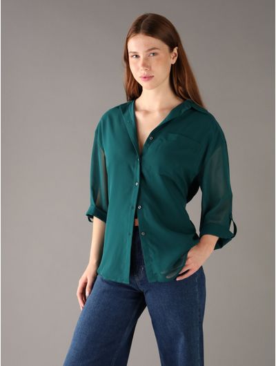 Camisa-Calvin-Klein-con-Logo-Placa-Mujer-Verde-44B902G-301