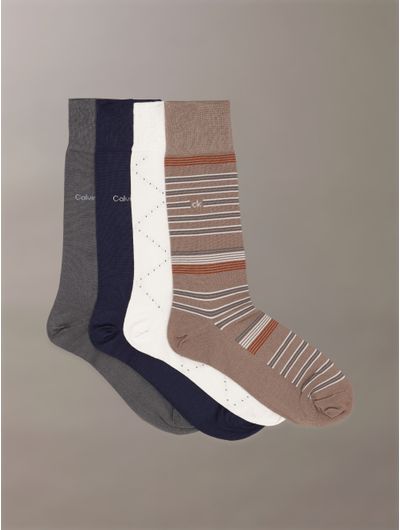 Calcetines-Calvin-Klein-Mercerized-Cotton-Blend-Crew-Paquete-4-Pares-Hombre-Multicolor-CKM253DR05-002