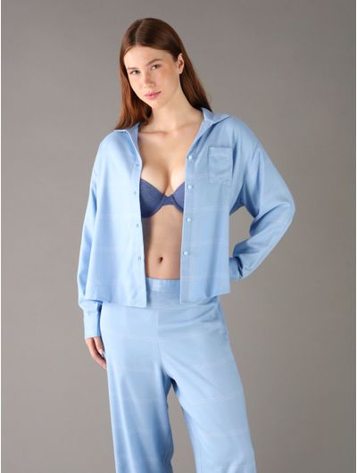 Camisa-de-Pijama-Calvin-Klein-Logo-Bordado-Mujer-Azul-QS7476-430