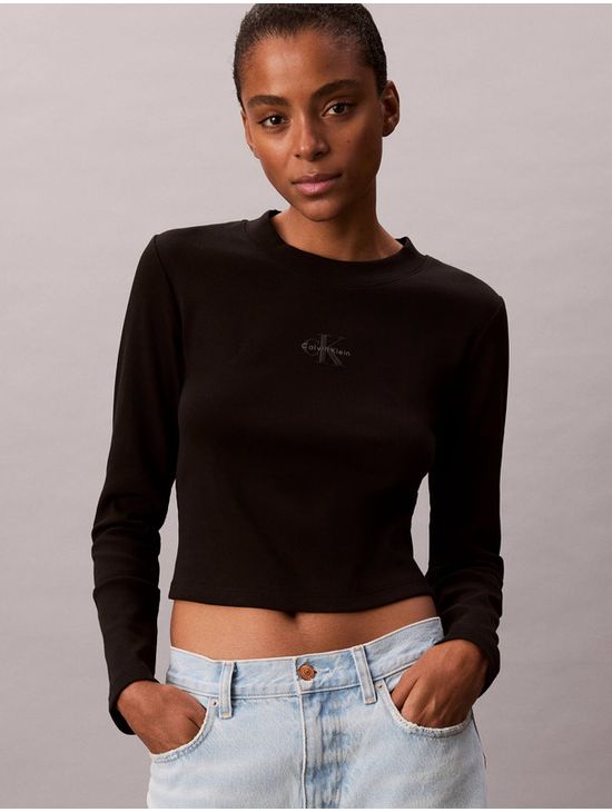 Playera-Manga-Larga-Monograma-Calvin-Klein-Mujer-Negro-47A803G-001