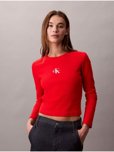 Playera-Manga-Larga-Monograma-Calvin-Klein-Mujer-Rojo-47A803G-801