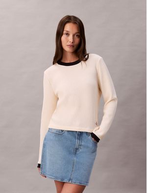 Playera-Calvin-Klein-Manga-Larga-Waffleada-Mujer-Beige-47D225G-YAM