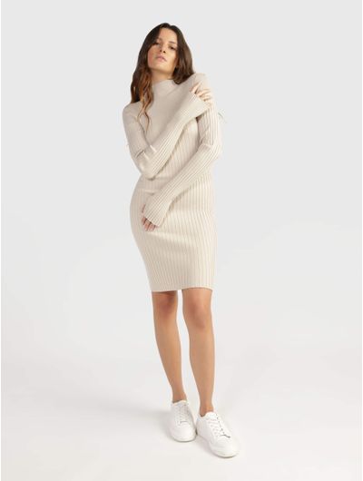 Vestido-Calvin-Klein-Acanalado-Mujer-Beige