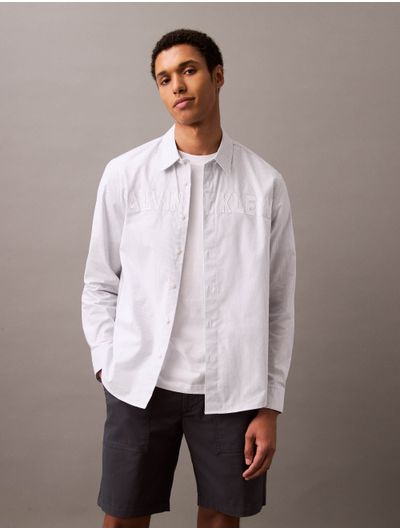 Camisa-Calvin-Klein-Rayas-Logo-Hombre-Blanco