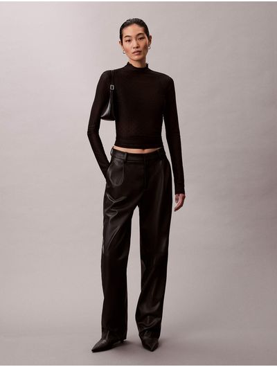 Pantalon-Plisado-de-Cuero-Sintetico-Mujer-Negro-44D666G-001