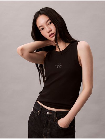 Tank-Top-Acanalado-Monograma-Calvin-Klein-Mujer-Negro-47E200G-UB1