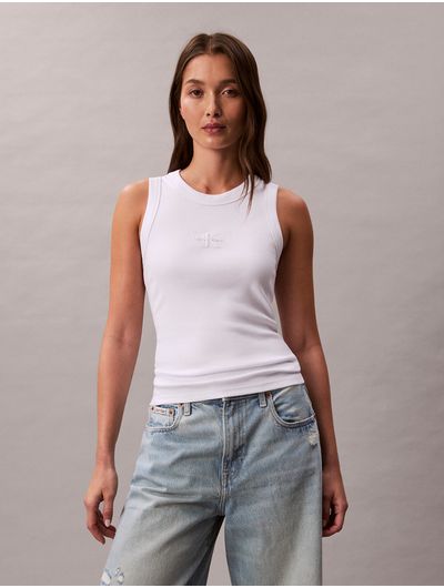Tank-Top-Acanalado-Monograma-Calvin-Klein-Mujer-Blanco-47E200G-YAA