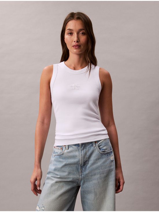 Tank-Top-Acanalado-Monograma-Calvin-Klein-Mujer-Blanco-47E200G-YAA