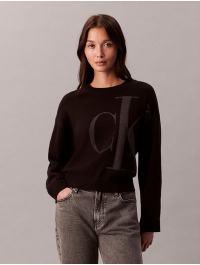 Camisa-Manga-Larga-CK-Jacquard-Mujer-Negro-47E304G-UB1