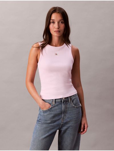Tank-Calvin-Klein-Woven-Label-Rib-Mujer-Rosa-47C201G-TN9
