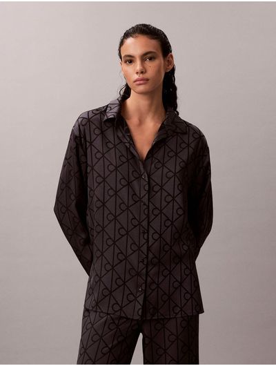 Camisa-Pijama-Calvin-Klein-Relaxed-AOP-Mujer-Negro-QS7535-003