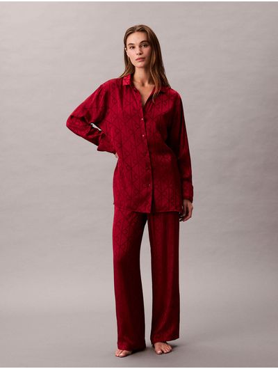 Camisa-Pijama-Calvin-Klein-Relaxed-AOP-Mujer-Rojo-QS7535-620